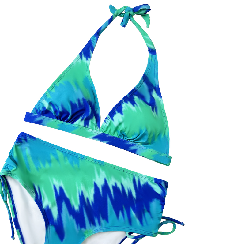 Blaugrüne Halftergurt Badeanzug Faltenbogen Schwimmshorts gedruckter Badeanzug