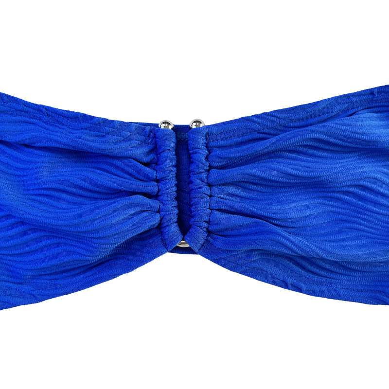 Blaues Muster Spezialer Stoff trägerloser Top U-Button Split Badeanzug