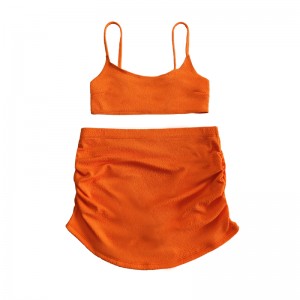 Orange Crepe Stoff Basic Bluse Zeichnung Faltenrock sexy zweiteiler Badeanzug