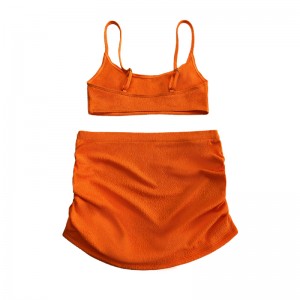 Orange Crepe Stoff Basic Bluse Zeichnung Faltenrock sexy zweiteiler Badeanzug