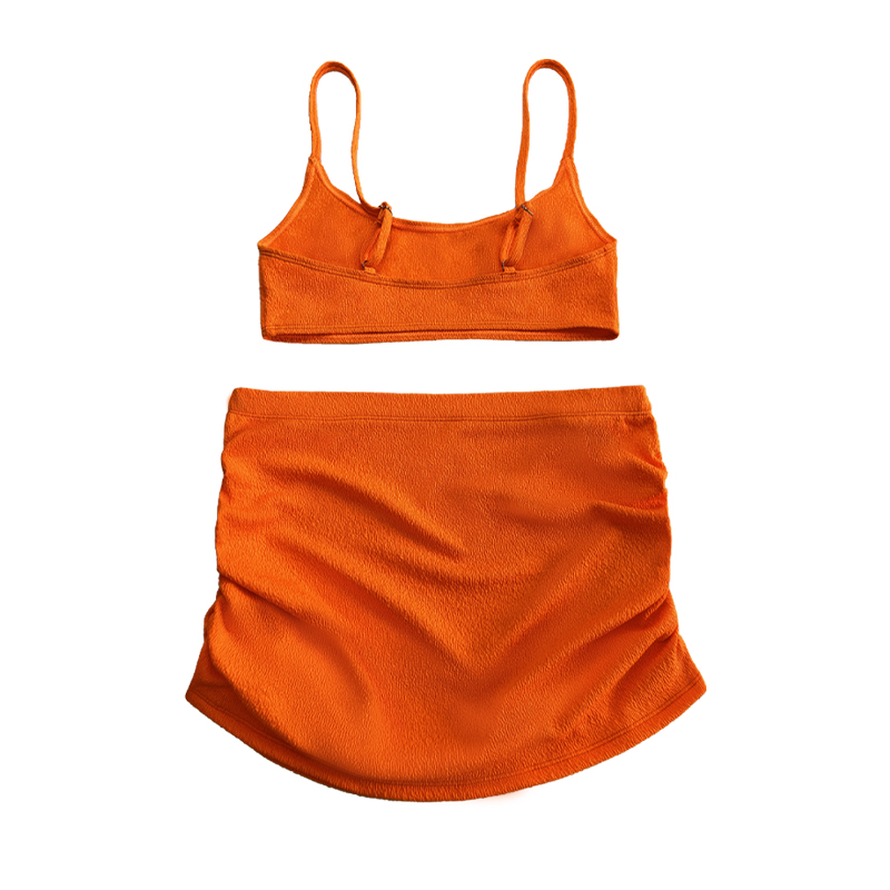 Orange Crepe Stoff Basic Bluse Zeichnung Faltenrock sexy zweiteiler Badeanzug