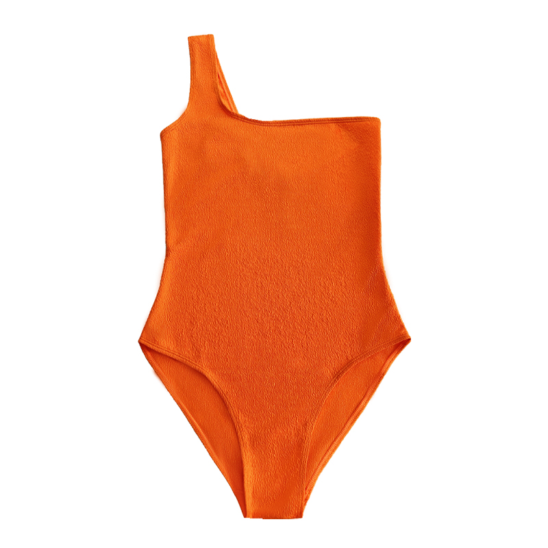 Orange gekräuselter Stoff One-Shoulder sexy einteiliger Badeanzug