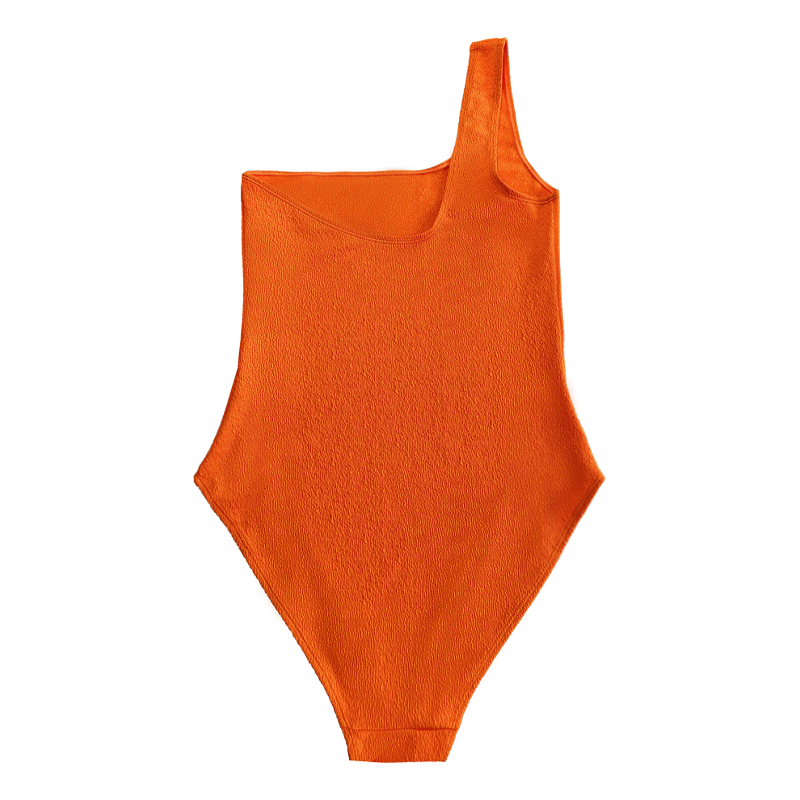 Orange gekräuselter Stoff One-Shoulder sexy einteiliger Badeanzug