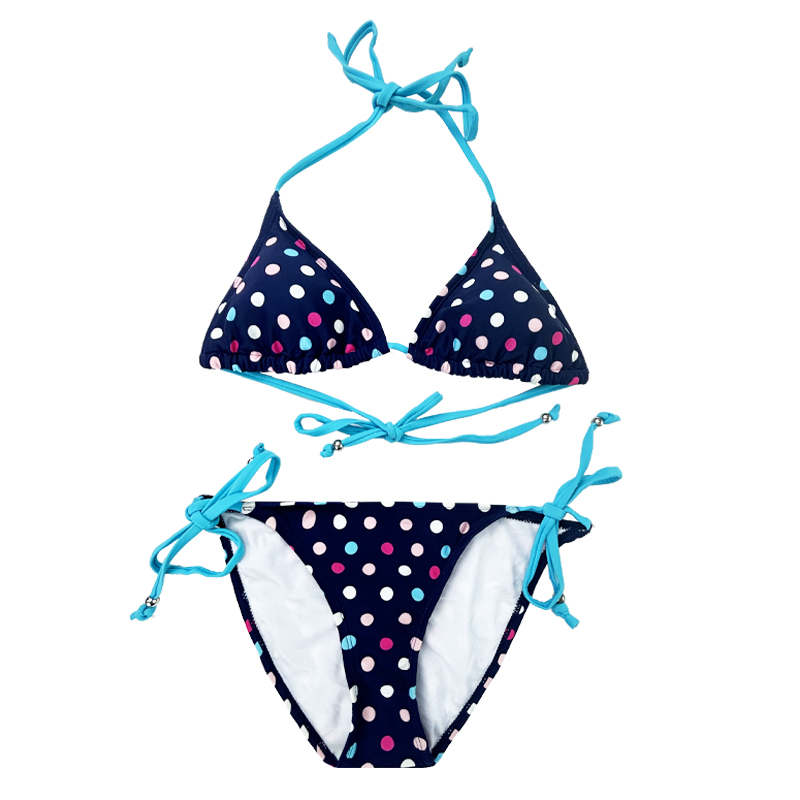 Marineblau Multicolor Polka Dot-Halftergurt zweiteiliger Badeanzug