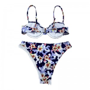 Floral gekräuselte unregelmäßige Bikini-Set zweiteiliger Badeanzug
