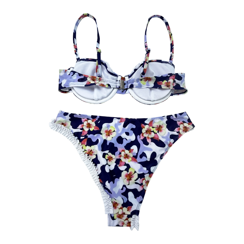 Floral gekräuselte unregelmäßige Bikini-Set zweiteiliger Badeanzug
