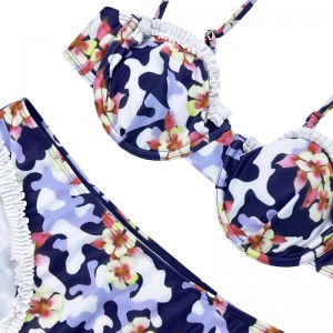 Floral gekräuselte unregelmäßige Bikini-Set zweiteiliger Badeanzug