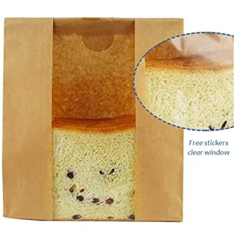 Custom Printing Kraftpapier Brotbeutel mit Fenster Siegel Aufkleber Verpackung Brotbeutel Lebensmittelverpackung Aufbewahrung