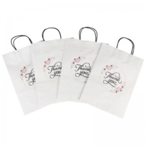 Großhandelspezifische Print Logo Fancy Thanks White Kraft Paper Tasche Spezielle Tag Hochzeit Personalized Geschenktüte mit Griff