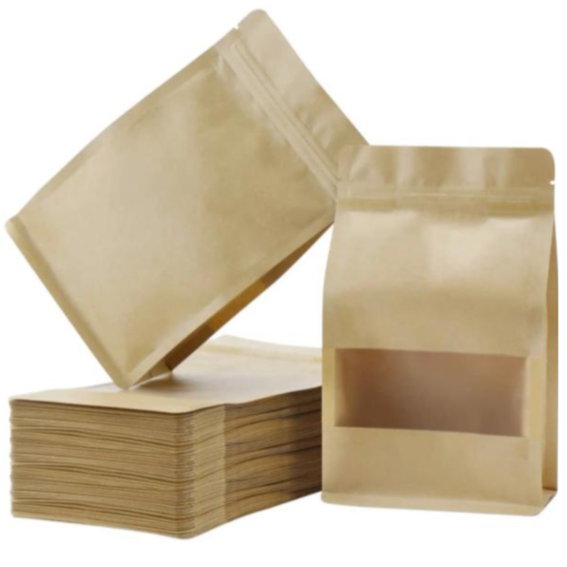 Stand up Reißverschluss Brown Kraftpapier wiederverschließbarer Druckverschluss Hitze Dichtbares Lebensmittel Aufbewahrung DOYPACK -Verpackungstasche mit klarem Fenster