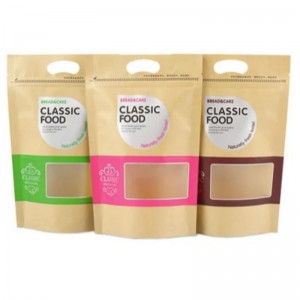 Umweltfreundlich wiederverschließbare laminierte braune Kraftpapierpapier Food -Beutel Reißverschluss Steh -up -Kraftstasche mit Fenster