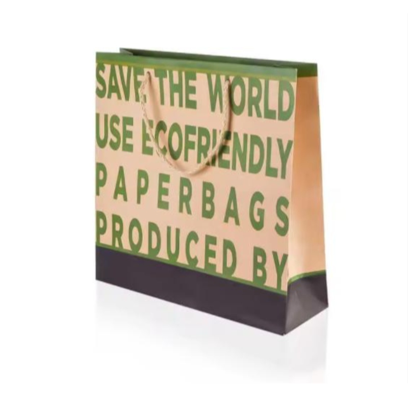 Biologisch abbaubar wiederverwendbares benutzerdefiniertes Design -Logo bedrucktes braunes Kraft basteln Boutique -Papier -Einkaufstaschen mit Bandgriff