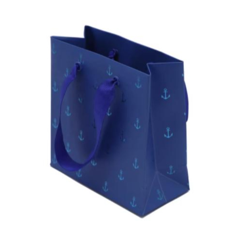 Kleine blaue Schmuck Papiertüten Luxusfolie Stempel Geschenkbeutel mit Griff maßgeschneiderte Mini -Papiertüten