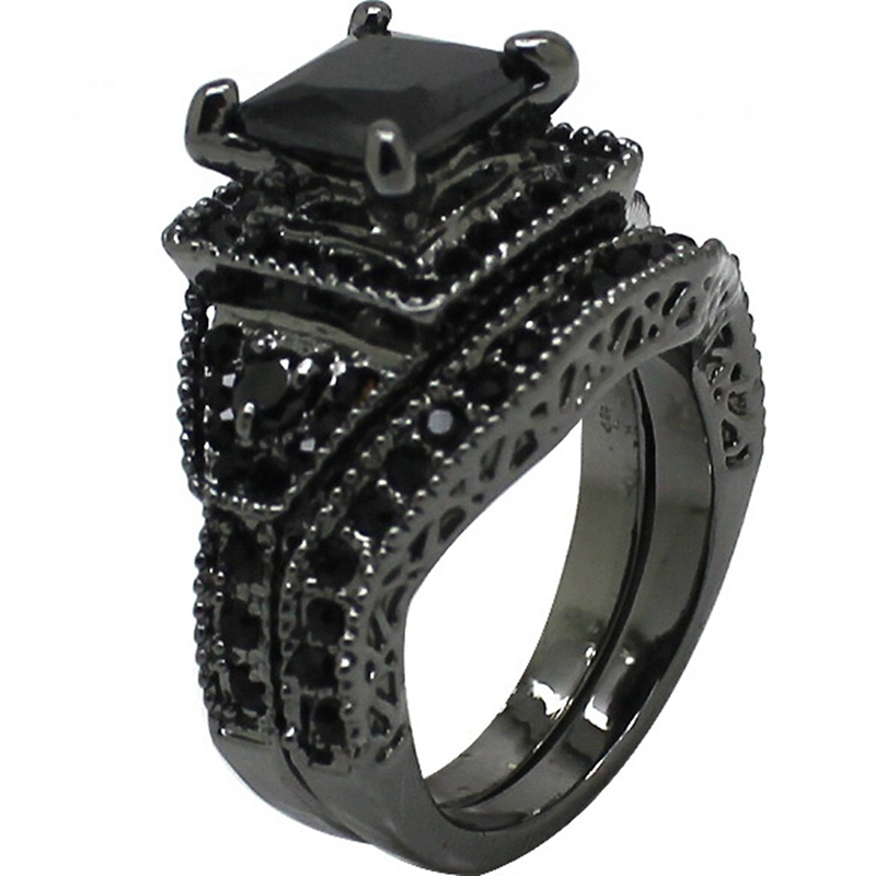 Hongde schwarzer Onyx, Prinzessinnenschliff, Jahrestag, Hochzeit, Brautring, Diamant für Frau und Mann