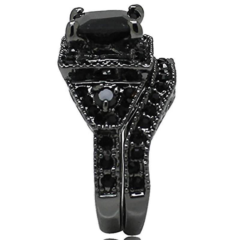 Hongde schwarzer Onyx, Prinzessinnenschliff, Jahrestag, Hochzeit, Brautring, Diamant für Frau und Mann