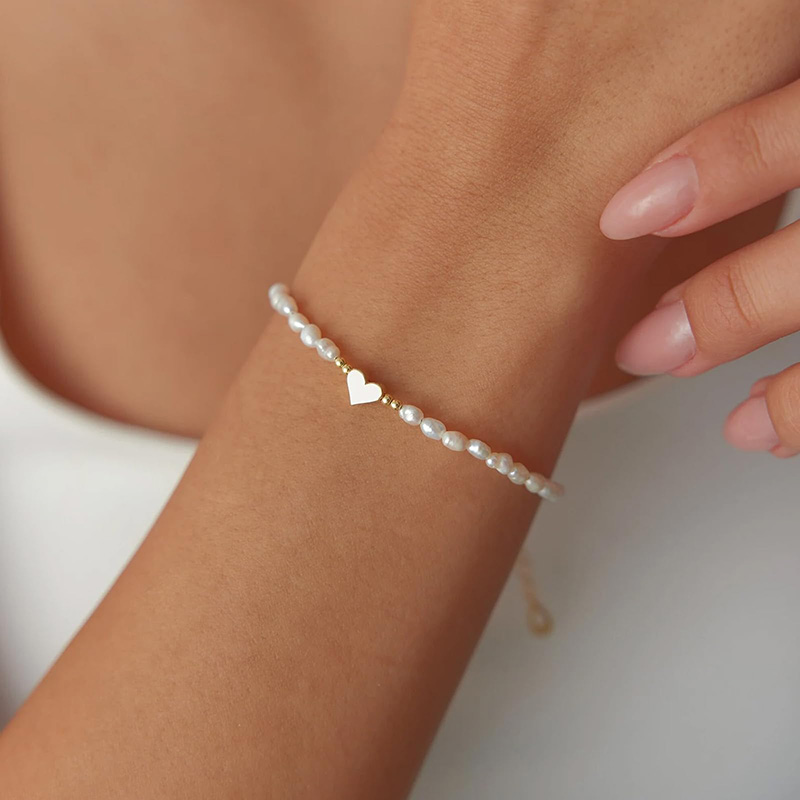 Hongde 14K Gold-Vergoldetes Perlen-Herz-Armband. Perlen des Herz-Armbands