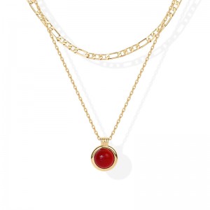 Hongde Golden Harmony Layered Halskette 1-----14K vergoldete mehrschichtige Halsketten für Damen, Edelstein-Anhänger, Figaro-Kette, Halskette mit Karneol, grünem Aventurin, Malachit