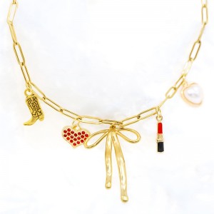 Hongde 18 Karat Büroklammer-Goldkette, handgefertigt, DIY, Sonne, Mond, Stern, Anhänger, Charm-Halskette, westlicher Ozean, Meer, Strand, Gold-Charm-Halskette für Frauen