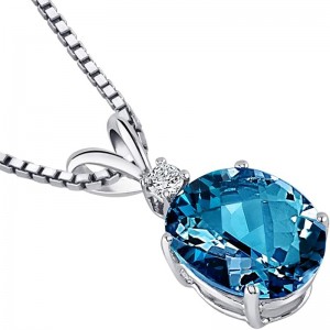 Eleganter blauer Edelstein-Anhänger, 14 K Weißgold, oval, 10 x 8 mm, Halskette mit Geburtsstein Dezember