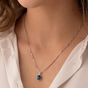 Eleganter blauer Edelstein-Anhänger, 14 K Weißgold, oval, 10 x 8 mm, Halskette mit Geburtsstein Dezember