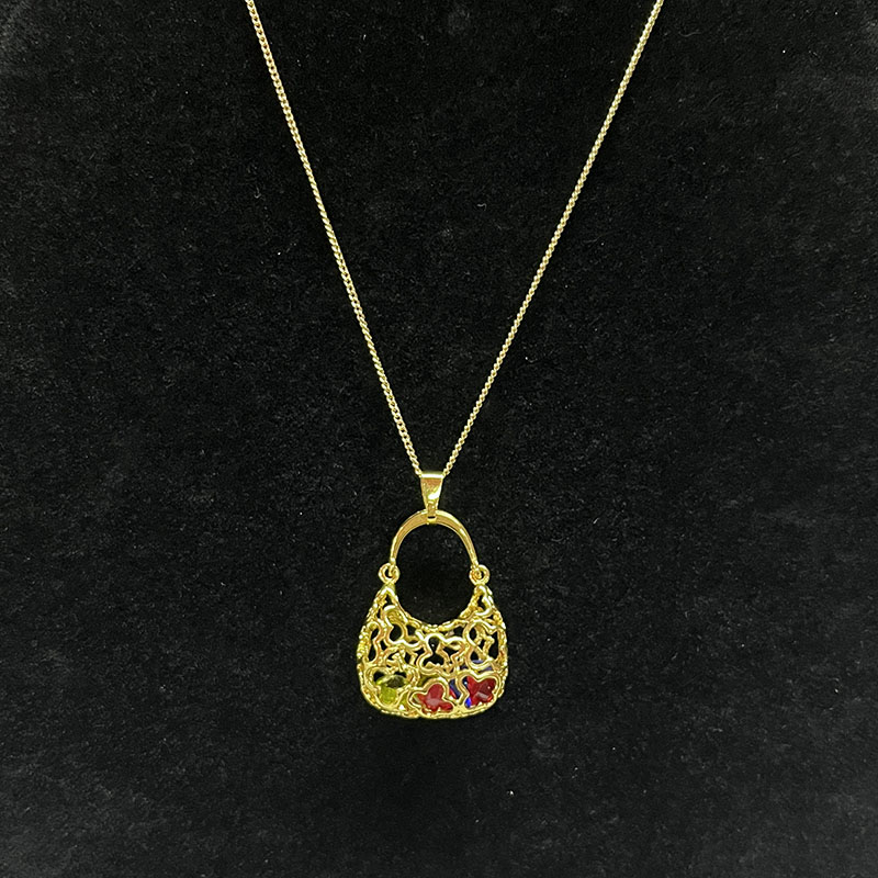 Luxushandtasche Anhänger Halskette für Frauen - 18k Gold-Plattiertes Kupfer mit kompliziertem filigranem Design & Emailleakzente - eleganter Modeschmuck für Geschenke & Besondere Anlässe