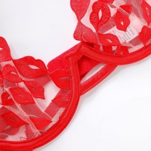 Sexy Dessous - Ultra-Dünn, mit roter Lip -Stickerei und Spitze. Es\\\'S Ein BH -Set für große Brüste, das sie kleiner aussehen und verhindert den preislichen W7229 -Preis:$219,99