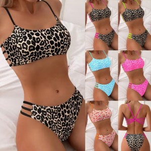 2025neues europäisches und amerikanisches sexy Kreuz - Grenze Leopard drucken zwei - Stück Bikini Badeanzug für Frauen QT25002 Preis:$79,99