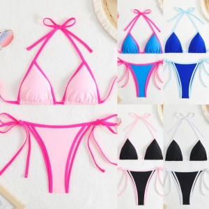 2025neuer Solid - Farbe Frauen\\sexy zwei - Stück Dreieck Farbe - Bikini Bikini blockieren. Europäischer und amerikanischer Stil mit Krawatten, geeignet für Strand und Hot Spring QT25003 Preis:$79,99