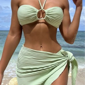Sexy Bikini Badeanzug Drei-Stück Set mit einem reinen Rock, Halfter-Nackenstil, fester Farbbadeanzug für Frauen, in Lagerbestand erhältlich und mehrere Farben SY816 PREIS:$79,99