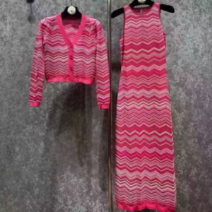 Sommerstricker runder Hals Langarm Intercolor Cardigan, V.-Hals ärmelloses langes gestreiftes Kleidset Set