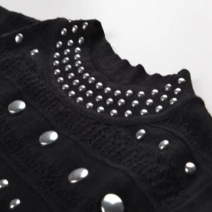 Sommer -Dollar -Kragen ärmellose Schulter Rüste, metallische Strickkleider