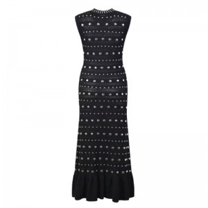 Sommer -Dollar -Kragen ärmellose Schulter Rüste, metallische Strickkleider