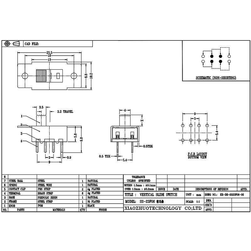 Slide Switch SS23F06, benutzerdefiniert-gemacht, doppelt-Reihe 6-Stift vertikaler Schaltschalter, Staubsauger und Fairtrockner -Schalterschalter