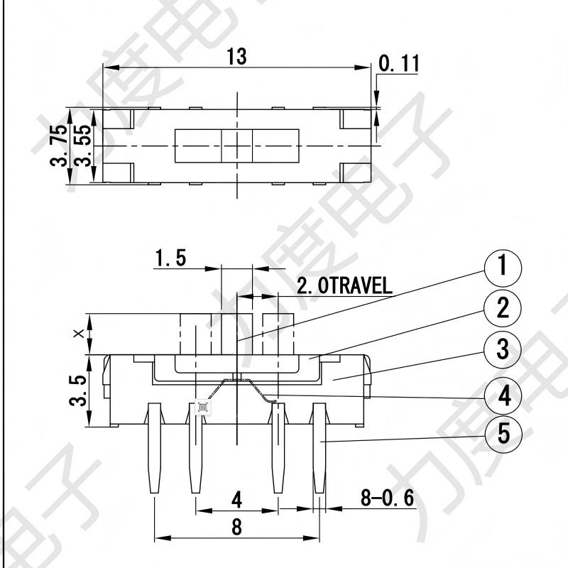 Schiebeschalter MSS-23D19 acht-Stift horizontal/Vertikalschalter festgesteckt/stiftlose drei-Position